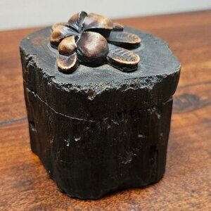 Handcrafted Wooden Flower Trinket Box with Carved Lid